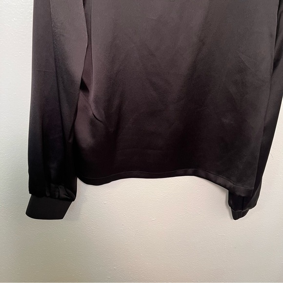 Calvin Klein Metallic Trim Long Sleeve Satin Blouse Black - Picture 13 of 15
